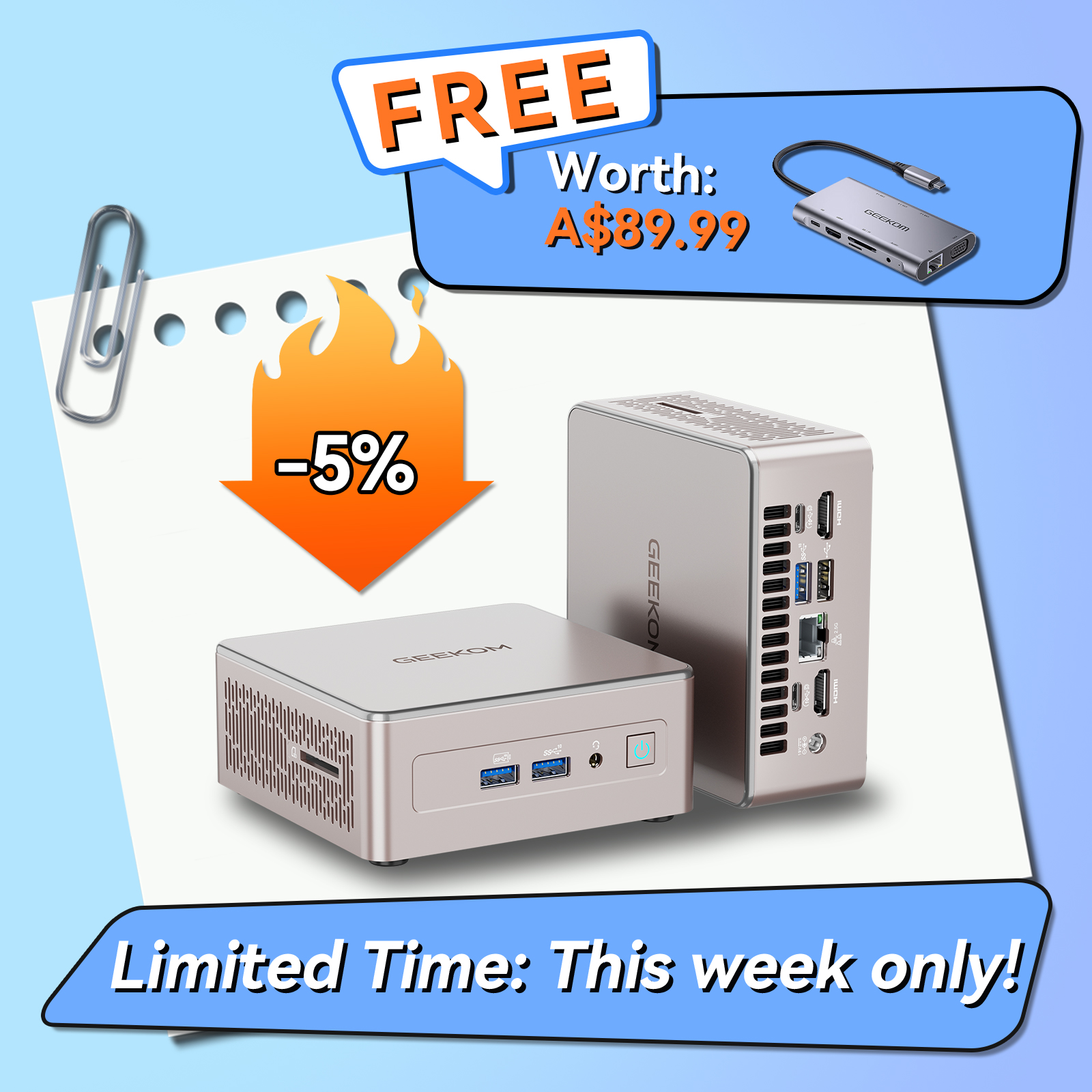 ⚡Hot Seller⚡GEEKOM A5 Mini PC AMD Ryzen 7 5825U