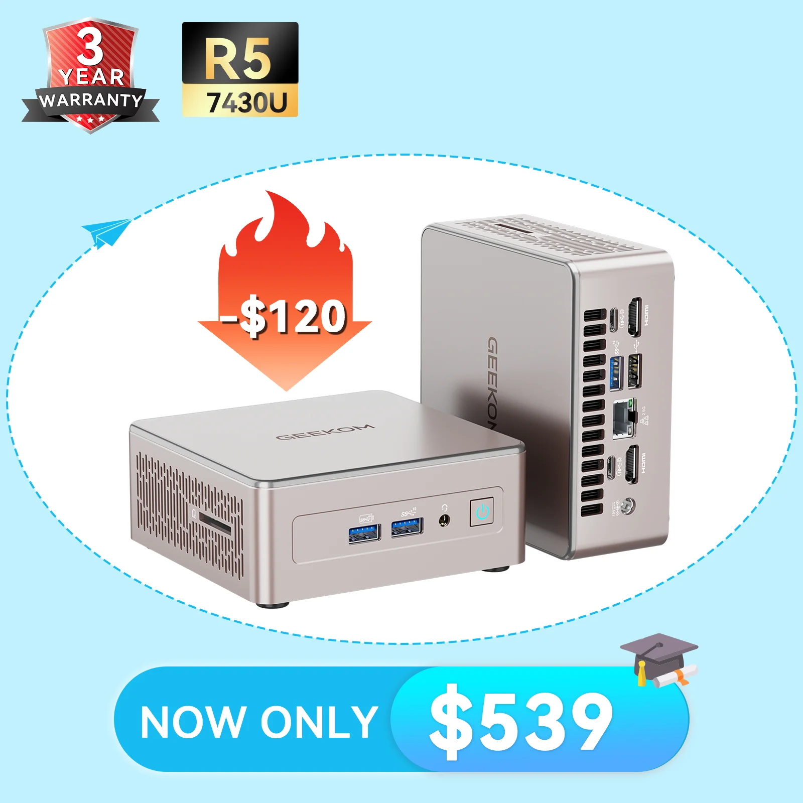 GEEKOM A5 Mini PC: Ryzen 5 7430U & Ryzen 7 5825U