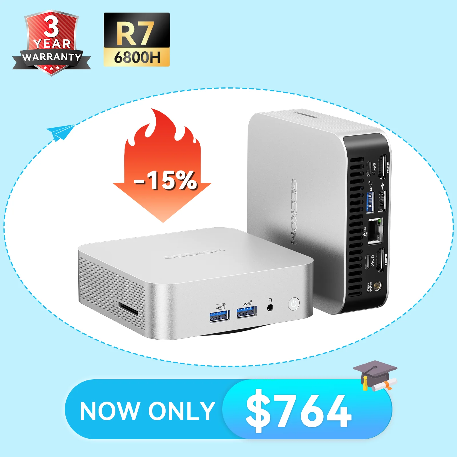 GEEKOM A6 Mini PC AMD Ryzen™ 7 6800H
